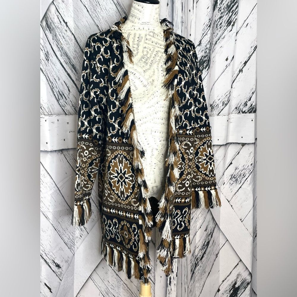 Artistica Boho Fringed Cardigan Open Front M - image 2